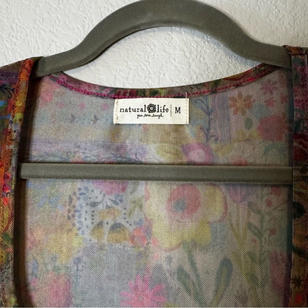 NATURAL LIFE Devon Mesh Short Sleeve Top Pink Floral Patchwork Size Medium - Picture 7 of 8